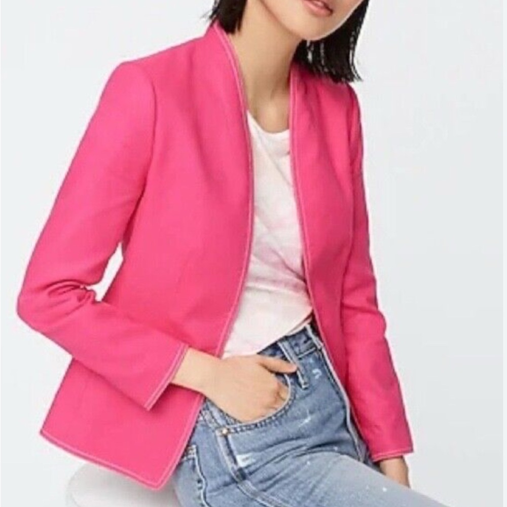 J. Crew Pink Going-Out Tailored Blazer with Collarless Design
